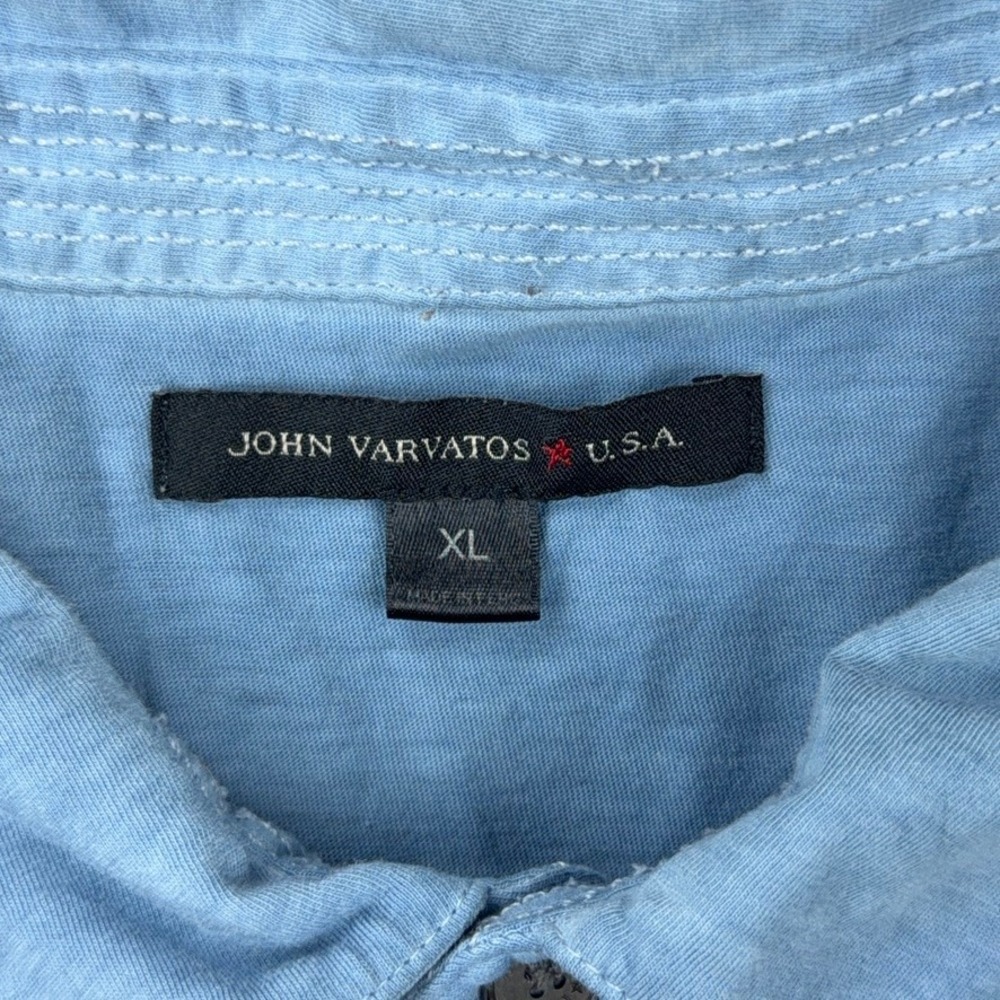 John Varvatos Polo Shirt Mens XL Blue Short Sleeve Peace Sign Slub Cotton Casual - Picture 4 of 11